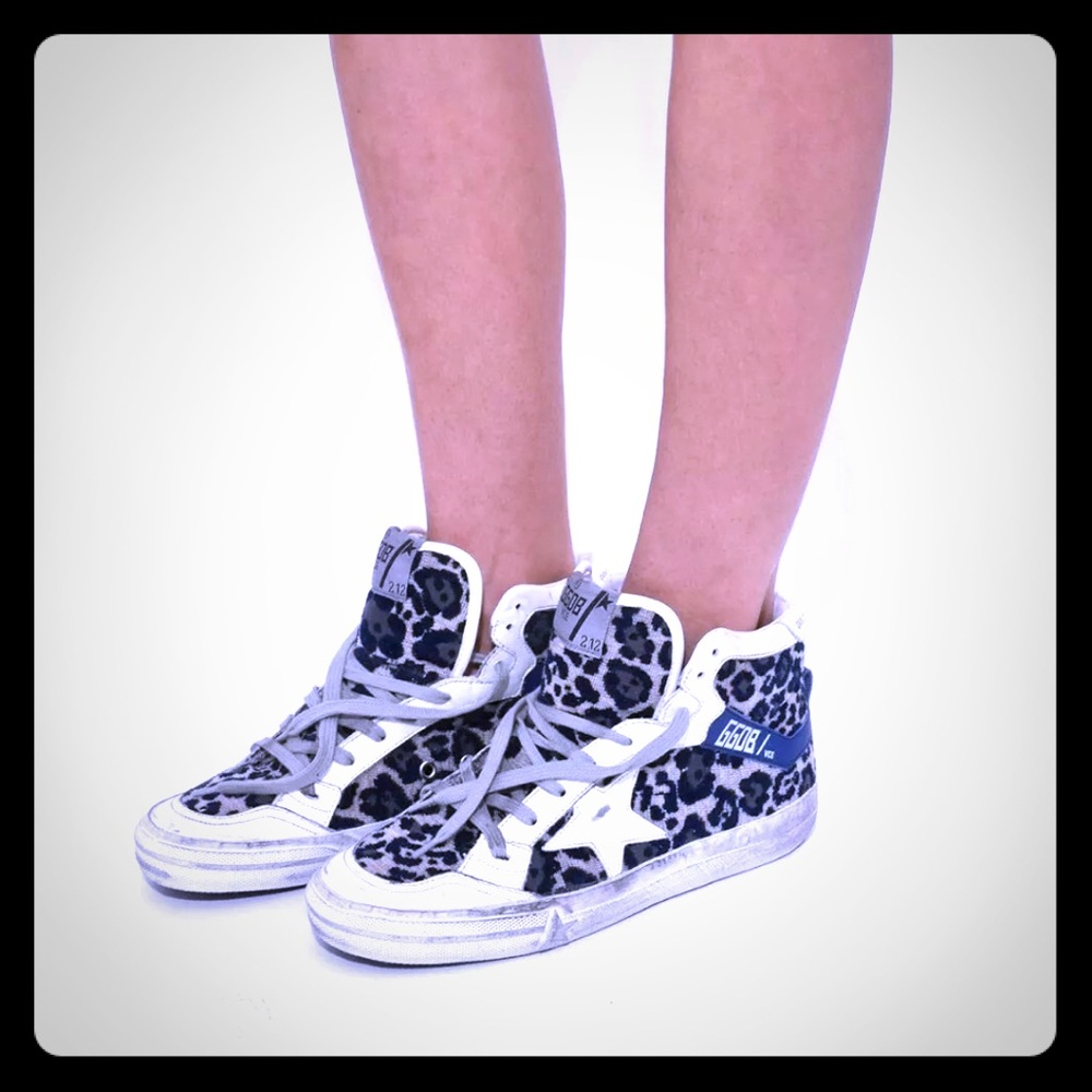 Golden Goose Sneakers 38 8 Navy Leopard Velvet